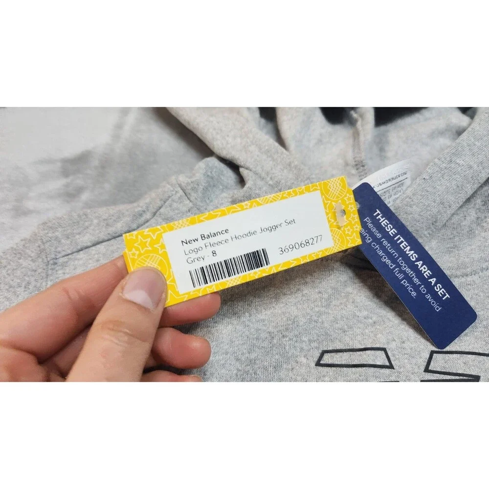 New Balance Kids Size 8 Grey Logo Fleece Hoodie & Jogger‎ Set NWT